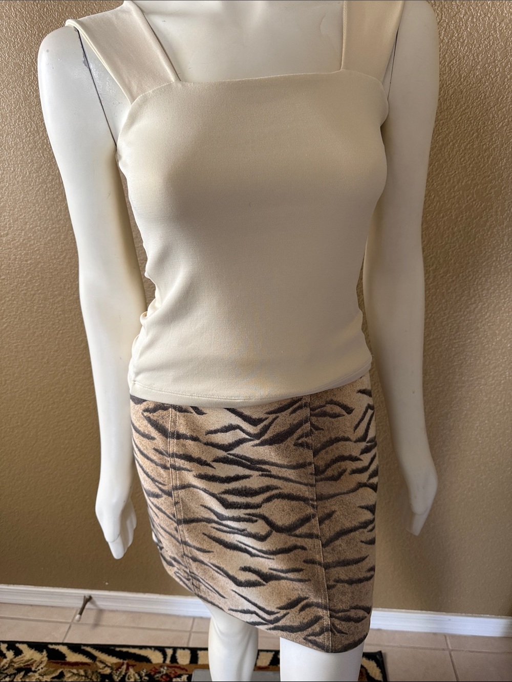 Beige Tiger Print Mini Skirt - Women